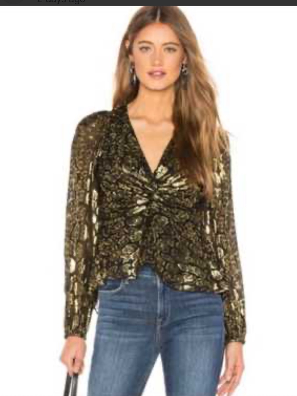 A.L.C. Black and Gold Metallic Twist-Front Blouse
